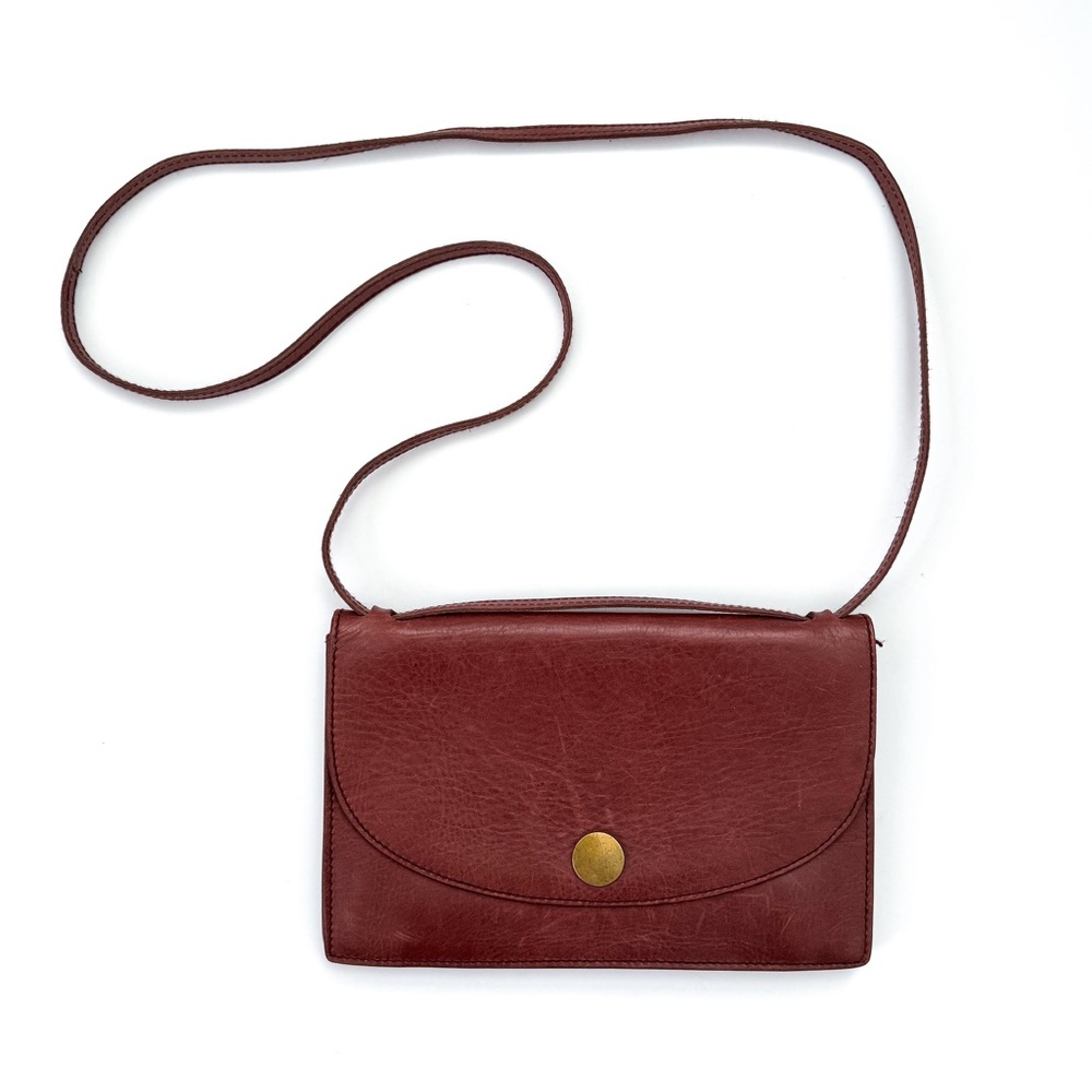Madewell The Slim Red Brown Leather Convertible Crossbody Shoulder Bag Trifold - Picture 2 of 8